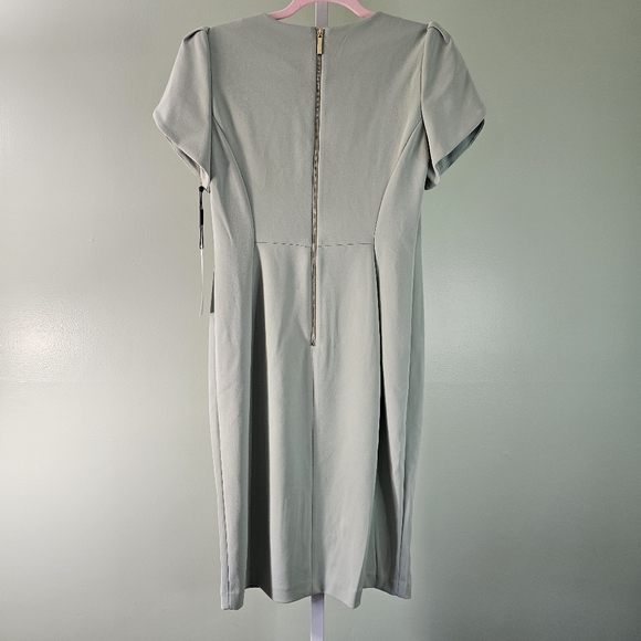 Calvin Klein Crew Neck Short Tulip Sleeve Solid Sheath Stretch Dress Sage Green - Picture 9 of 12